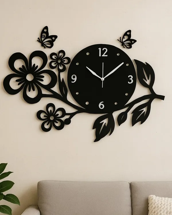 Floral_Metal_Wall_Clock_with_Butterflies