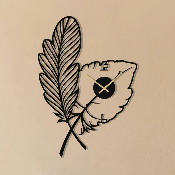 Decorative_Metal_Leaf_Design_Wall_Clock_-_Black_With_Gold_Hands