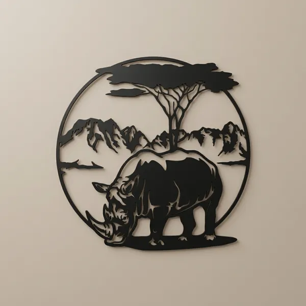 African_Safari_Rhinoceros_Metal_Wall_Art_-_Black_Silhouette_Decor