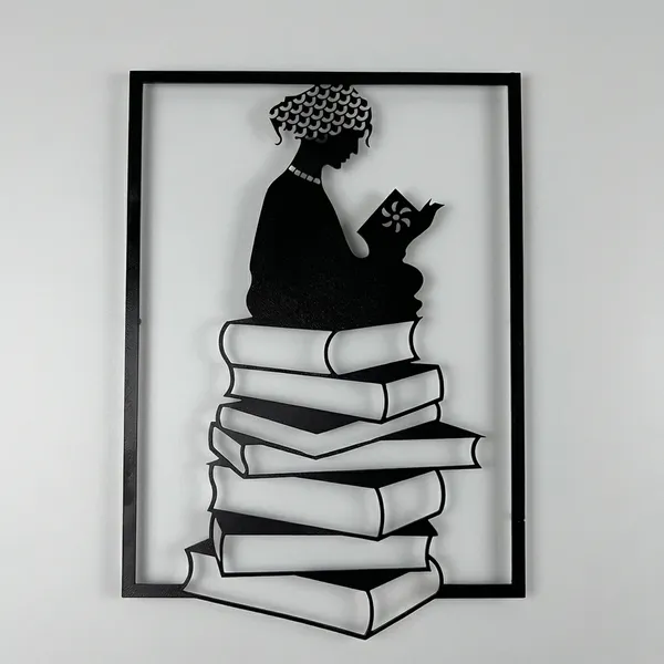 Decorative_Metal_Wall_Art_-_Girl_Reading_On_Books_Silhouette