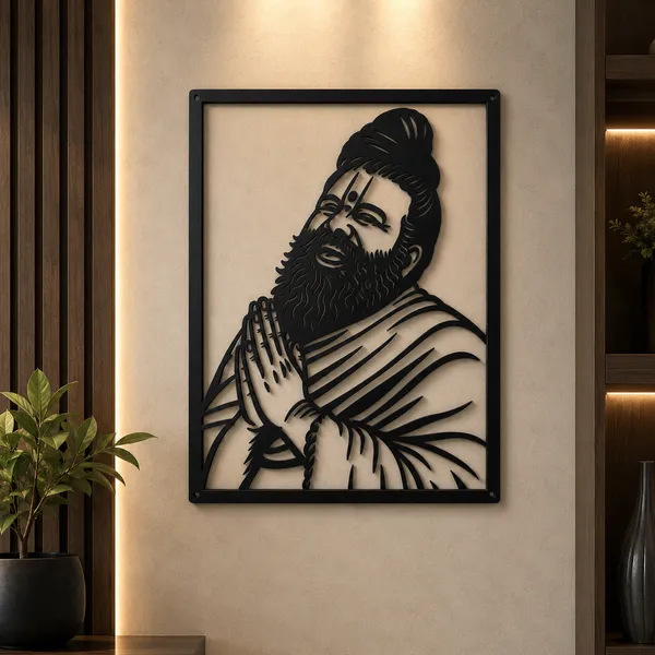 Premanand_Maharaj_Ji_Black_Metal_Wall_Decor_|_Laser_Cut_Powder_Coated_Art