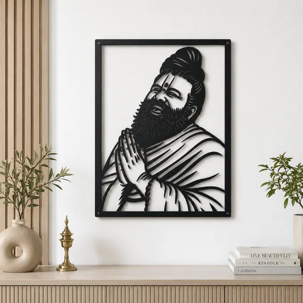 Premanand_Maharaj_Ji_Black_Metal_Wall_Decor_|_Laser_Cut_Powder_Coated_Art