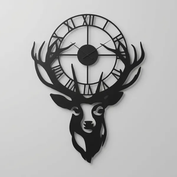 Decorative_Metal_Wall_Clock_With_Deer_Head_Silhouette_Design