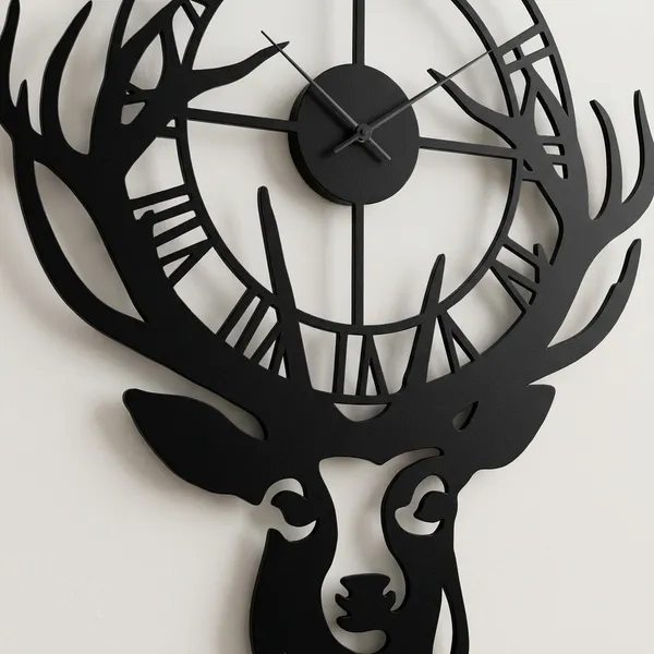 Decorative_Metal_Wall_Clock_With_Deer_Head_Silhouette_Design