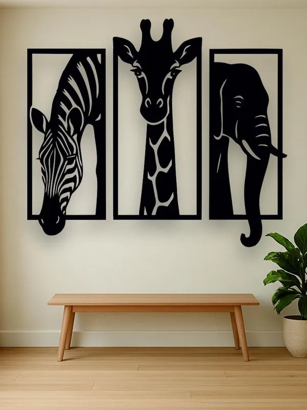 Safari_Animal_3-Panel_Metal_Wall_Art_?_Zebra,_Giraffe_&_Elephant_|_Laser_Cut_MS_Metal_Wall_Decor_|_Powder-Coated_Wall_Hanging