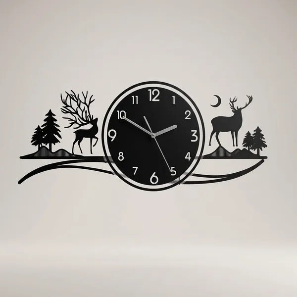Decorative_Nature-Themed_Wall_Clock_With_Deer_And_Forest_Silhouette