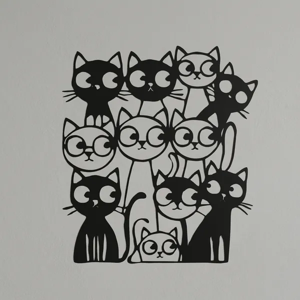 Black_And_White_Cat_Family_Decorative_Sticker/Decal