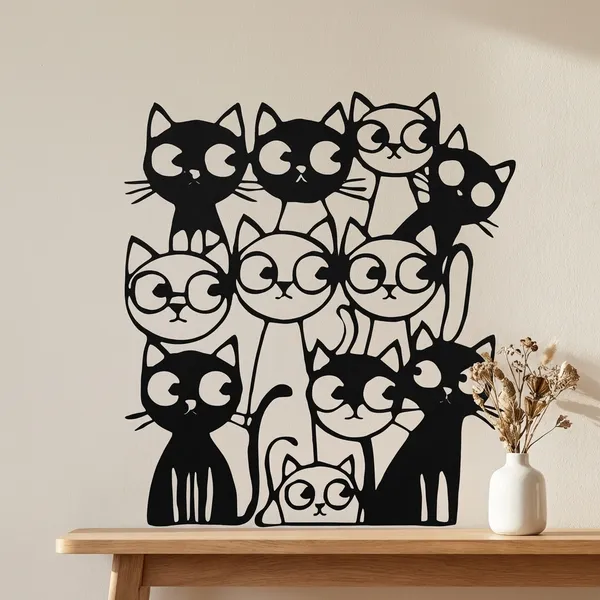 Black_And_White_Cat_Family_Decorative_Sticker/Decal