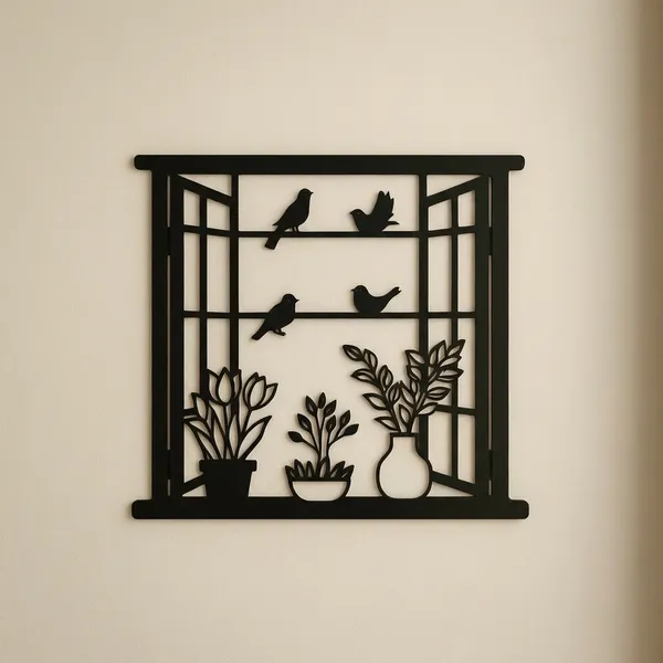 Decorative_Window_Frame_Wall_Art_With_Birds_And_Potted_Plants