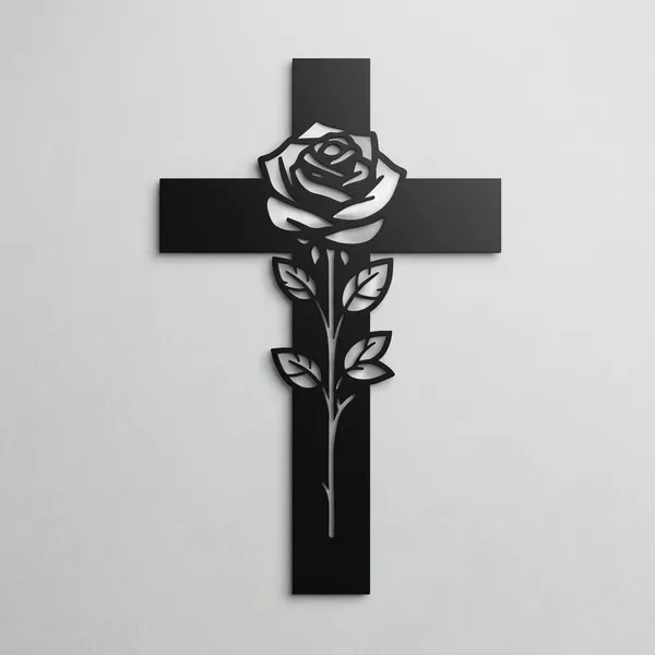 Memorial_Cross_With_Rose_-_Black_Metal_Wall_Art