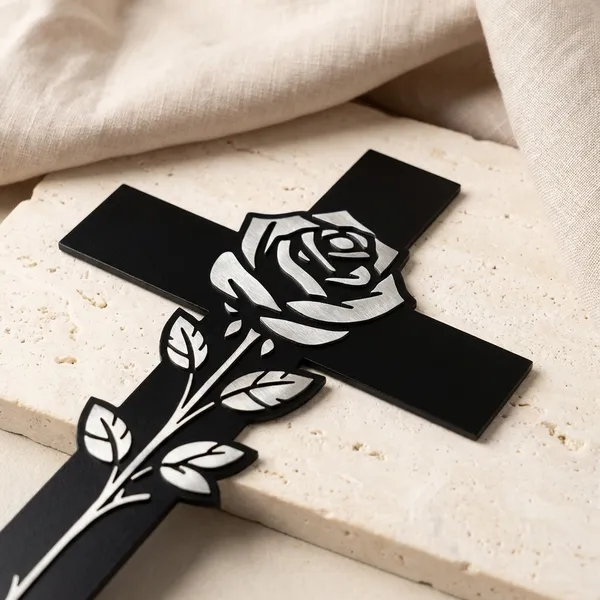 Memorial_Cross_With_Rose_-_Black_Metal_Wall_Art