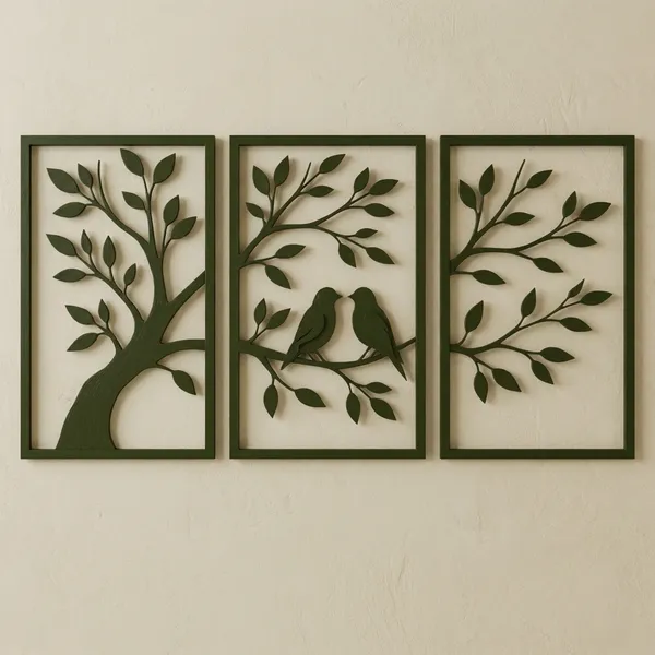 3-Panel_Tree_Silhouette_With_Love_Birds_Metal_Wall_Art_Decor_(55X40_Cm)