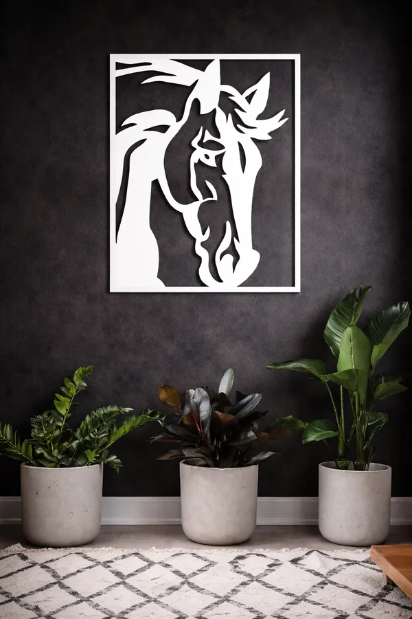 Modern_Minimalist_Horse_Wall_Art_With_Indoor_Plants
