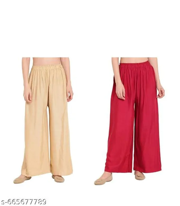 Gold_And_Red_Premium_Lycra_Palazzo_For_Women_Pack_Of_2