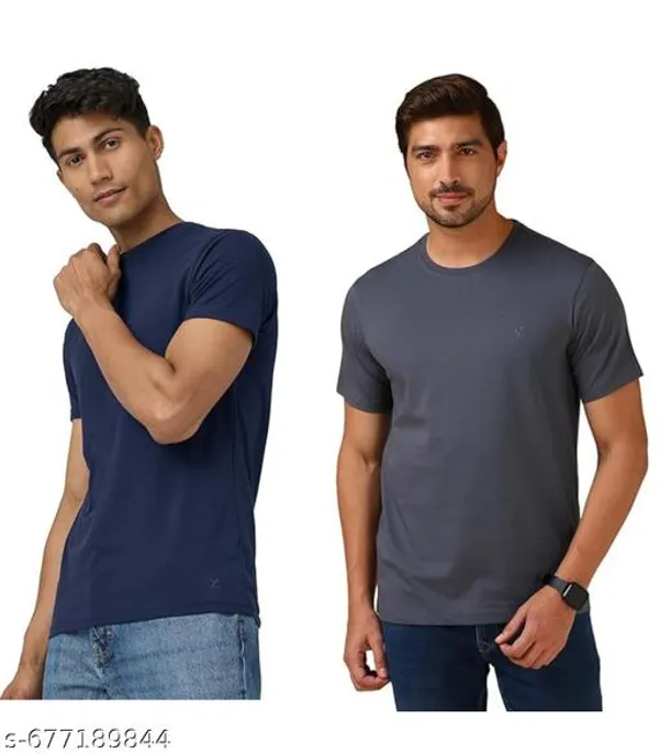 Blue_And_Grey_Premium_Lycra_T_Shirt_For_Men_Pack_Of_2