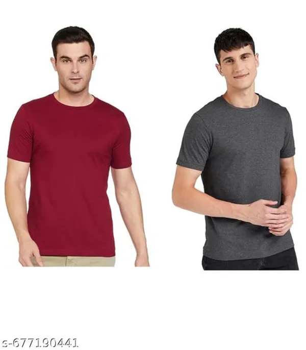 Grey_And_Maroon_Premium_Lycra_T_Shirt_For_Men_Pack_Of_2