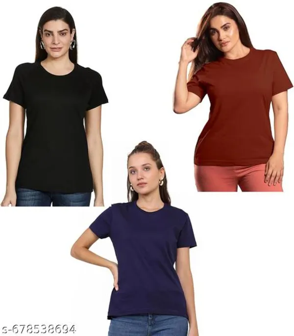 Multicolor_Premium_Polyester_T_Shirt_For_Women_Pack_Of_3