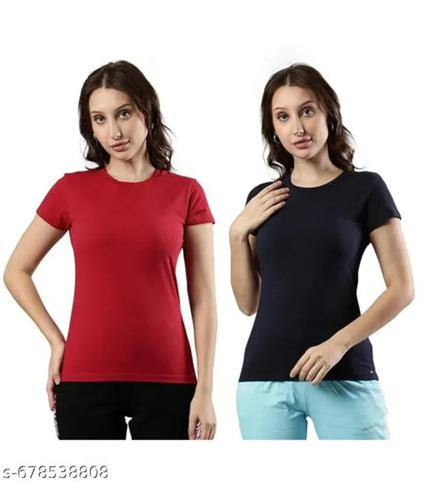 Maroon_And_Black_Premium_Polyester_T_Shirt_For_Women_Pack_Of_2