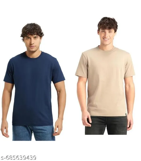 Gold_And_Navy_Blue_Premium_Lycra_T_Shirt_For_Men_Pack_Of_2