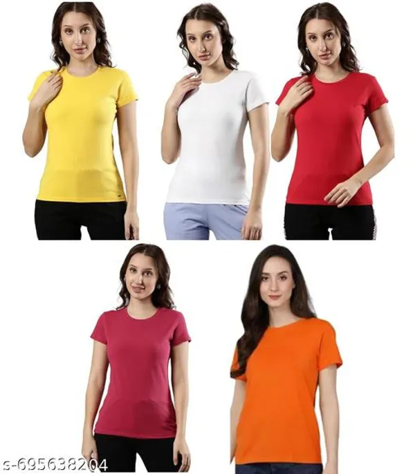 Multicolor_Premium_Polyester_T_Shirt_For_Women_Pack_Of_5