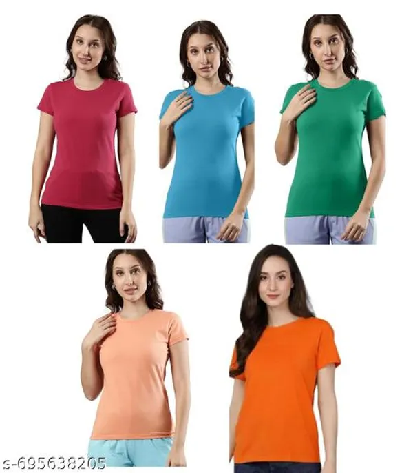 Multicolor_Premium_Polyester_T_Shirt_For_Women_Pack_Of_5