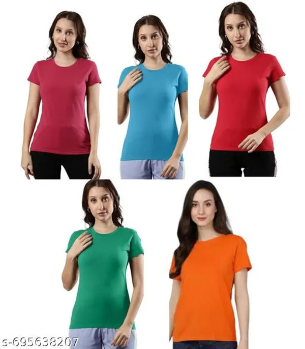 Multicolor_Premium_Polyester_T_Shirt_For_Women_Pack_Of_5