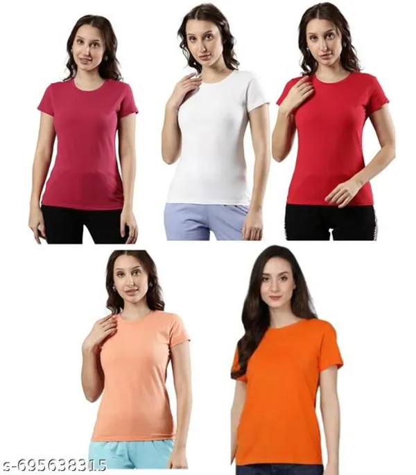 Multicolor_Premium_Polyester_T_Shirt_For_Women_Pack_Of_5