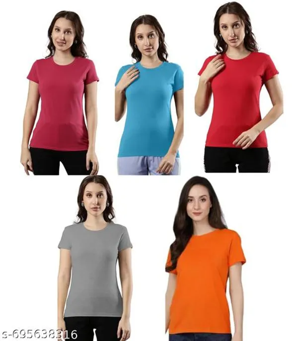 Multicolor_Premium_Polyester_T_Shirt_For_Women_Pack_Of_5