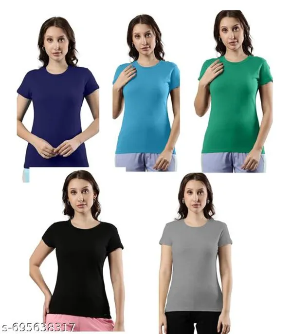 Multicolor_Premium_Polyester_T_Shirt_For_Women_Pack_Of_5