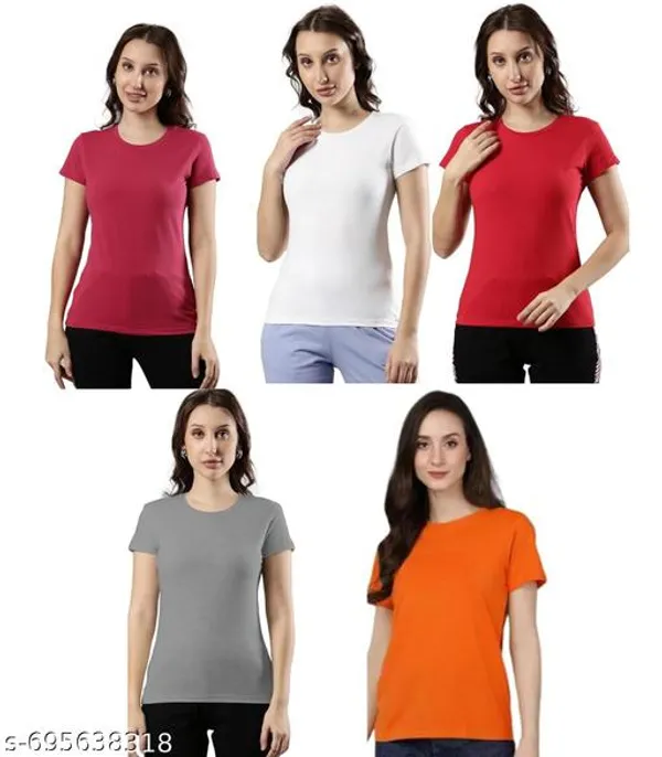 Multicolor_Premium_Polyester_T_Shirt_For_Women_Pack_Of_5