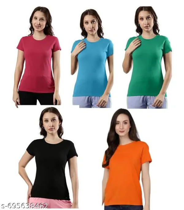 Multicolor_Premium_Polyester_T_Shirt_For_Women_Pack_Of_5