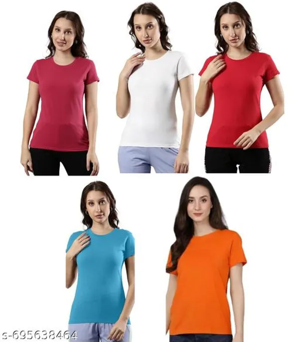 Multicolor_Premium_Polyester_T_Shirt_For_Women_Pack_Of_5