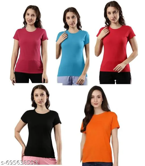 Multicolor_Premium_Polyester_T_Shirt_For_Women_Pack_Of_5