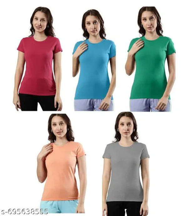 Multicolor_Premium_Polyester_T_Shirt_For_Women_Pack_Of_5