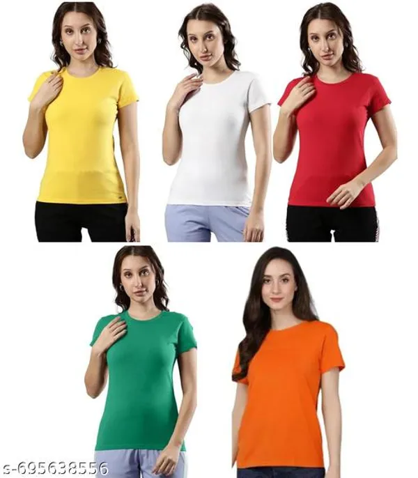Multicolor_Premium_Polyester_T_Shirt_For_Women_Pack_Of_5