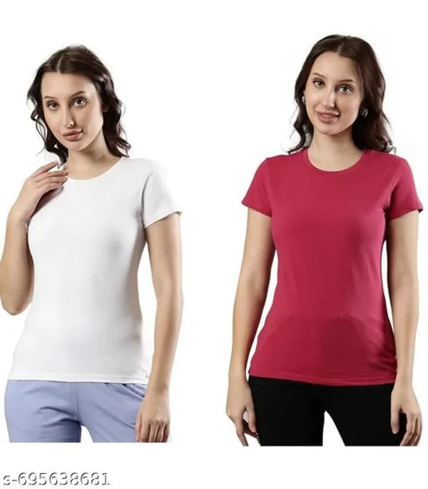 White_And_Maroon_Premium_Polyester_T_Shirt_For_Women_Pack_Of_2