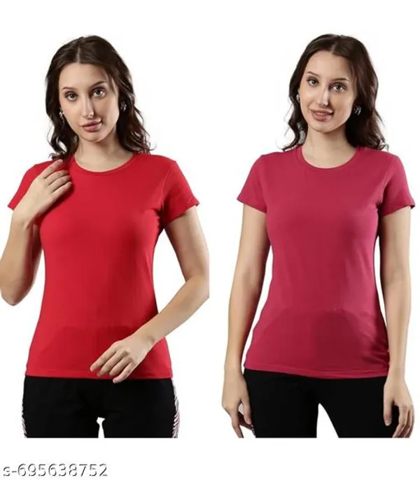 Maroon_And_Red_Premium_Polyester_T_Shirt_For_Women_Pack_Of_2
