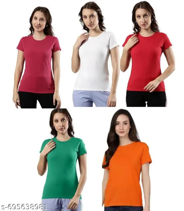 Multicolor_Premium_Polyester_T_Shirt_For_Women_Pack_Of_5