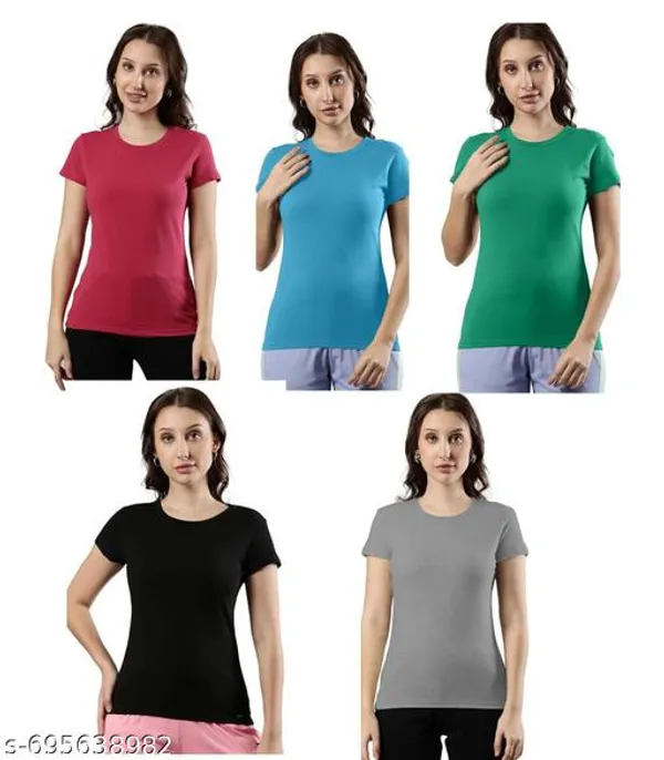 Multicolor_Premium_Polyester_T_Shirt_For_Women_Pack_Of_5