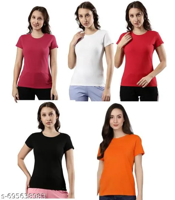 Multicolor_Premium_Polyester_T_Shirt_For_Women_Pack_Of_5