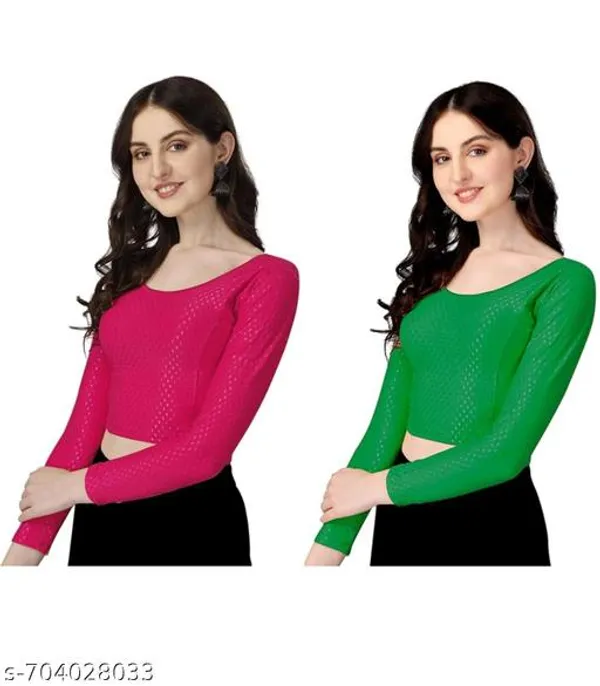 Green_And_Pink_Premium_Lycra_Blouse_For_Women_Pack_Of_2