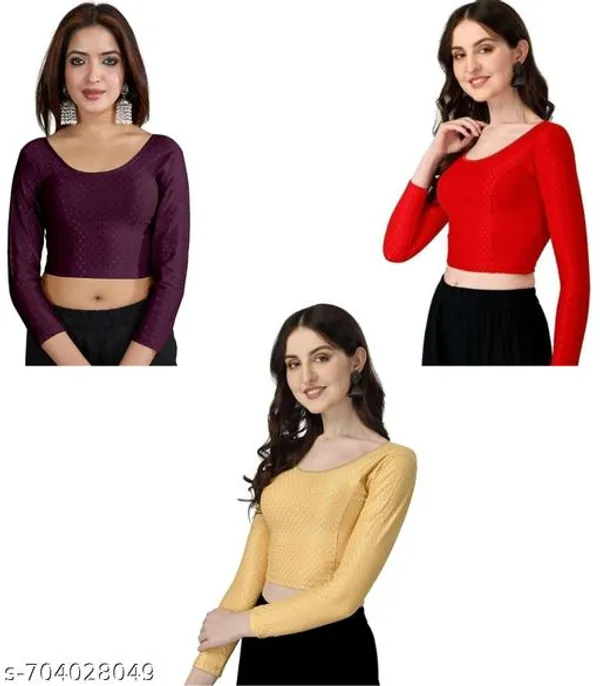 Multicolor_Premium_Lycra_Blouse_For_Women_Pack_Of_3