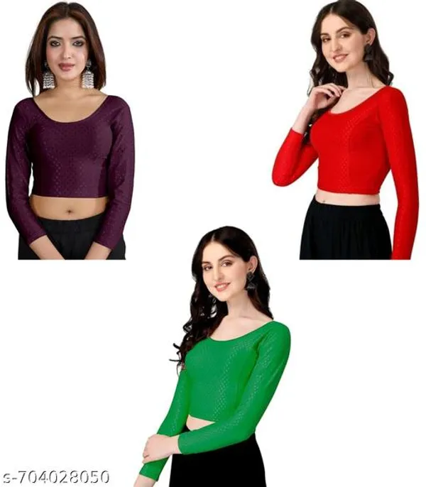 Multicolor_Premium_Lycra_Blouse_For_Women_Pack_Of_3