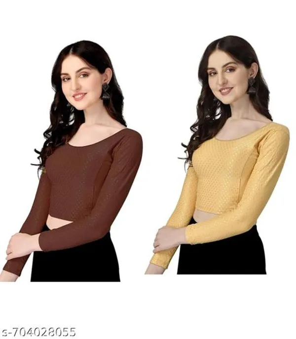 Maroon_Yellow_Premium_Lycra_Blouse_For_Women_Pack_Of_2