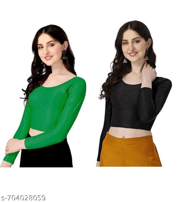 Green_And_Black_Premium_Lycra_Blouse_For_Women_Pack_Of_2