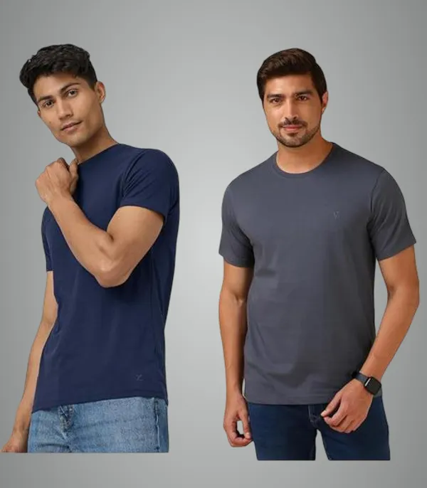 Blue_And_Grey_Premium_Lycra_T_Shirt_For_Men_Pack_Of_2