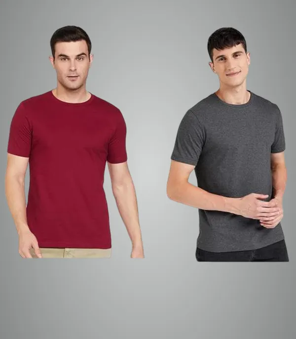 Grey_And_Maroon_Premium_Lycra_T_Shirt_For_Men_Pack_Of_2