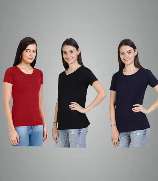 Multicolor_Premium_Polyester_T_Shirt_For_Women_Pack_Of_3