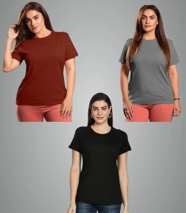 Multicolor_Premium_Polyester_T_Shirt_For_Women_Pack_Of_3