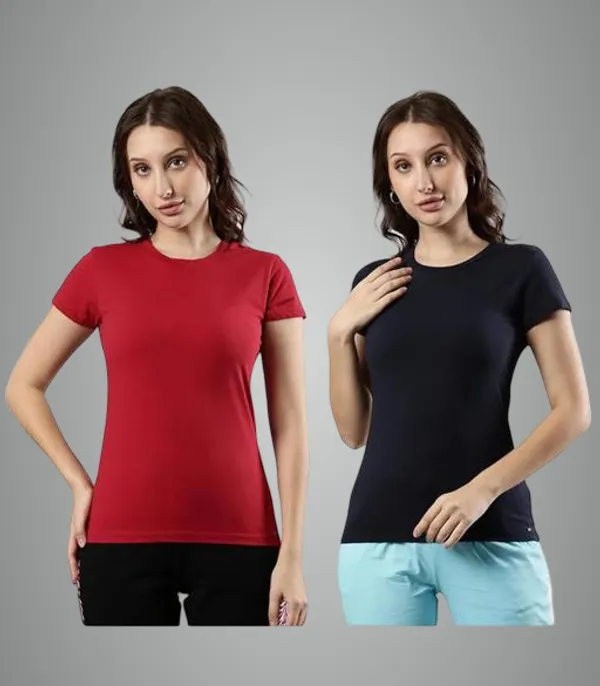 Maroon_And_Black_Premium_Polyester_T_Shirt_For_Women_Pack_Of_2